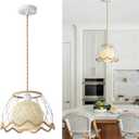 Pendant Lights Kitchen Island, Boho Rattan Hanging Lamp with Handwoven Spherical Shade, Hardwired Chandelier Pendant Light Fixture for Dining Room, Bedroom, Hallway, Entryway (1 Pack)
