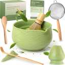 Matcha Kit Whisk Set (7 Pcs) - Complete Matcha Set, Matcha Bowl with Spout, Whisk with Holder, Bamboo Scoop with Rest and Sifter, Perfect Kit for Matcha Lovers (Green Mist)