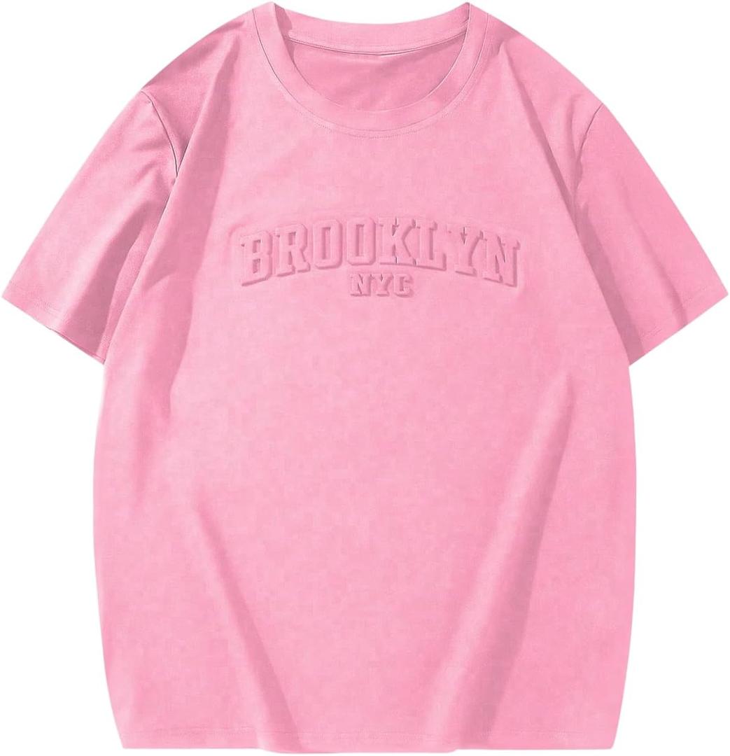 WDIRARA Men's Letter Graphic T Shirts Crew Neck Short Sleeve Tee Summer Top (Pink, XL)