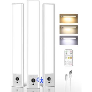 EZVALO 3 Pack Under Cabinet Lighting, 3200mAh Rechargeable Motion Sensor Light, 12inch Magnetic Closet Lights with Dimmable & 3 Color Temps, Wireless Motion Activated Lights with Remote for Kitchen