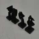 4 PCS Black Thinker Statue Set  Abstract Sculptures Home Decor for Bookshelf, Office, TV Stand Knick Knacks  See No Evil, Hear No Evil, Speak No Evil Figurines, Unique Gift for Women