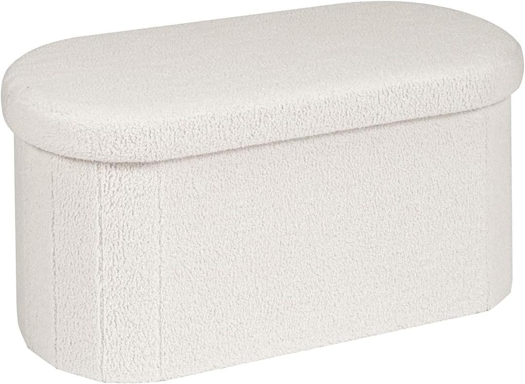 B FSOBEIIALEO Ottoman with Storage for Living Room, Sherpa Folding Storage Ottoman Foot Rest, 30 Inches Collapsible Bedroom Bench White