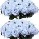 52pcs Light Blue Roses Artificial Flowers Fake Flowers Silk Roses with Stems for DIY Wedding Bouquets Bridal Shower Centerpieces Arrangements Party Decorations