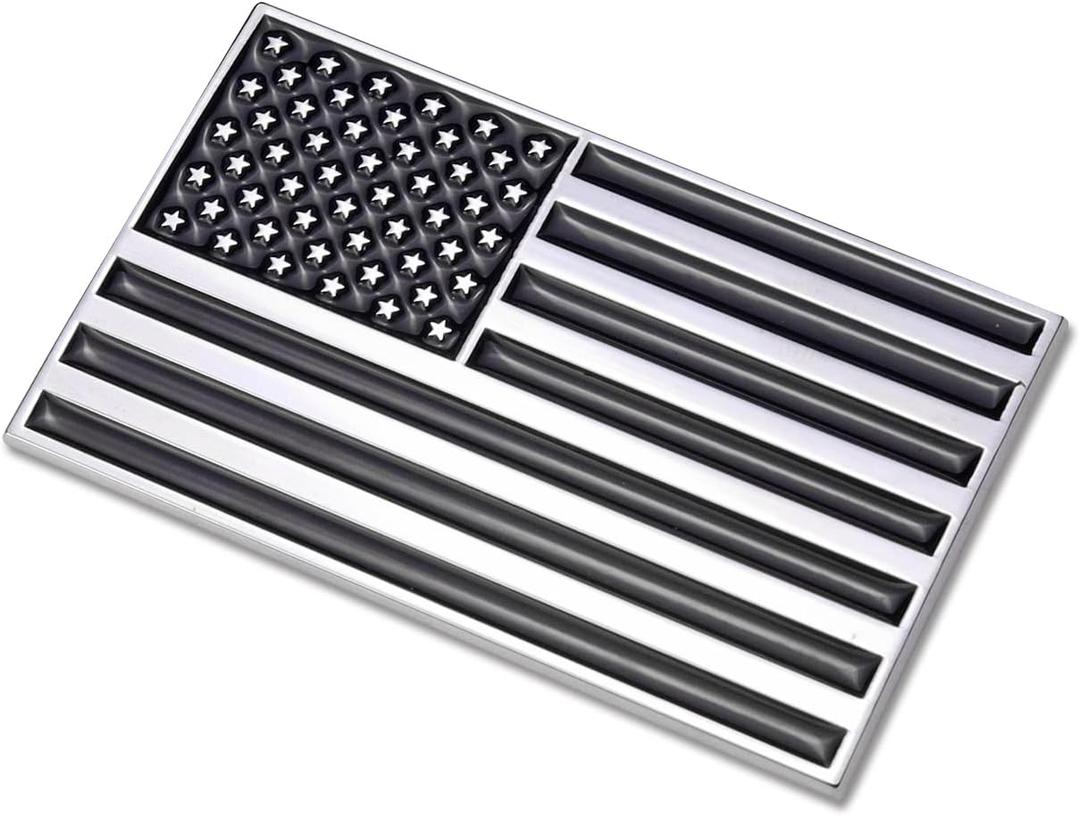 3D Black American Flag Metal Car Sticker, 3.15" x 2" USA Flag Decal, Zinc Alloy Emblem for Truck, Car, Motocycle, Boat (Black)