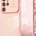 ZTOFERA for Samsung Galaxy S24 Ultra 5G Case 6.8 inch,Cute Curly Wave Frame Case with Love Heart Pattern,Luxury Plating Edge Full Camera Protection Shockproof Phone Case for Women Girls-Pink