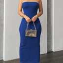 Nimsruc Women Summer Bodycon Tube Maxi Dress Strapless Casual Party Long Dresses Sexy Sundresses (Blue, XXL)
