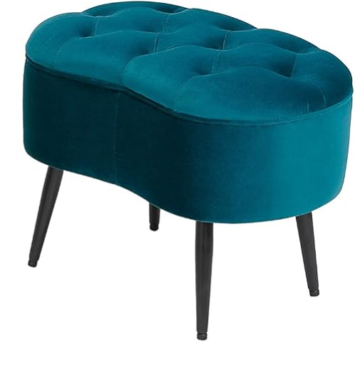 BIRDROCK HOME Tufted Oblong Velvet Ottoman - Mid Century Modern Upholstered Foot Rest with Steel Legs - Soft Padded Foot Stool, Accent or Vanity Chair for Living Room, Bedroom or Dorm (Teal)