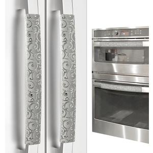 Refrigerator Handle Covers, Set of 4, Non-Slip Fridge Handle Covers, Washable Appliance Handle Covers, Keep Your Kitchen Clean, Microwave Oven Dishwasher Handle Protector(Light Gray, Silver pattern)