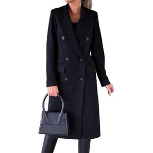 IDEALSANXUN Womens Long Wool Coat Double Breasted Trench Coat Fall Winter Clothes XL