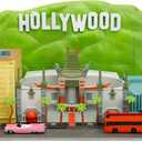 Jada Nano Hollywood Rides Walk of Fame Diorama w/ Hollywood Sign and 2 Vehicles (Double-Decker Tour Bus & 1958 Cadillac Series 62 Convertible), Toys for Kids and Adults