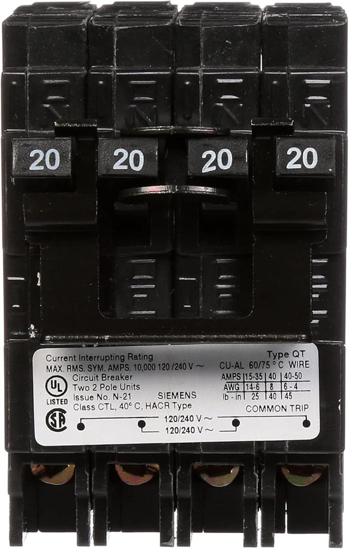 Siemens Q22020CT2 Two 20-Amp Double Pole Circuit Breaker