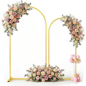 Toolterritary Metal Arch Backdrop Stand Set of 2, 7.2FT+ 6FT Balloon Arch Stand, Gold Wedding Arch Frame with Stable Base, Arch Backdrop for Party Birthday Baby Shower Graduation Decor