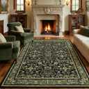 GarveeHome 5x7 Washable Area Rugs for Living Room, Boho Vintage Rug Non Slip Low Pile Stain Resistance Indoor Soft Large Throw Carpet for Bedroom Dining Room Office Green Black