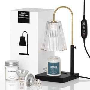 Candle Warmer Lamp with Timer & Dimmer Plus 2 Jar Scented Candles, Electric Farmhouse Wax Lamp Warmer Height Adjustable with 2 Bulbs, Vintage Home Decor Gifts for Housewarming/Birthday/Mom (Black)