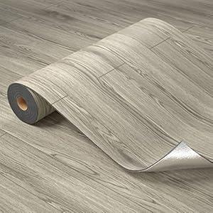 Oxdigi Peel and Stick Vinyl Flooring Roll 23"x 393"/ 64 Sq.Ft, Thicken Self Adhesive Vinyl Floor Tiles Wood Plank Flooring Waterproof Wear-Resistant for Any Room, Easy DIY Floor Coverings, Gray Maroon