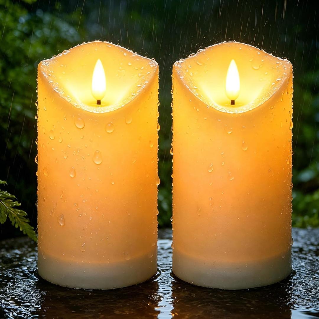 Solar Garden Decor for Outside-Solar Candles Outdoor Waterproof, Flameless LED Candles Rechargeable, Solar Powered Candles Dusk to Dawn for Patio Lantern Garden Table Decorations, Set of 2, 3.25" x 6"