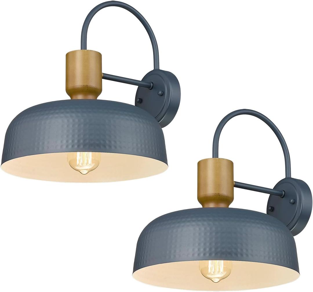 Darkaway Modern Barn Light Fixtures Wall Lamps Sconces with Hammered Metal Shade, Blue Lighting for Outdoor Indoor Patio Porch Lights, 2 Pack