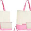 Sanwuta 4 Pcs Canvas Tote Bags Bulk with Zipper Cosmetic Pouch 18.5" Reusable Cotton Shopping Bag with Handle for DIY Craft (Light Pink)