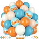 Orange And Blue Balloons, 50PC 12 Inch Dusty Blue Ivory White Macaron Orange Bow Print Balloons for Birthday Baby Shower Wedding Party Decorations