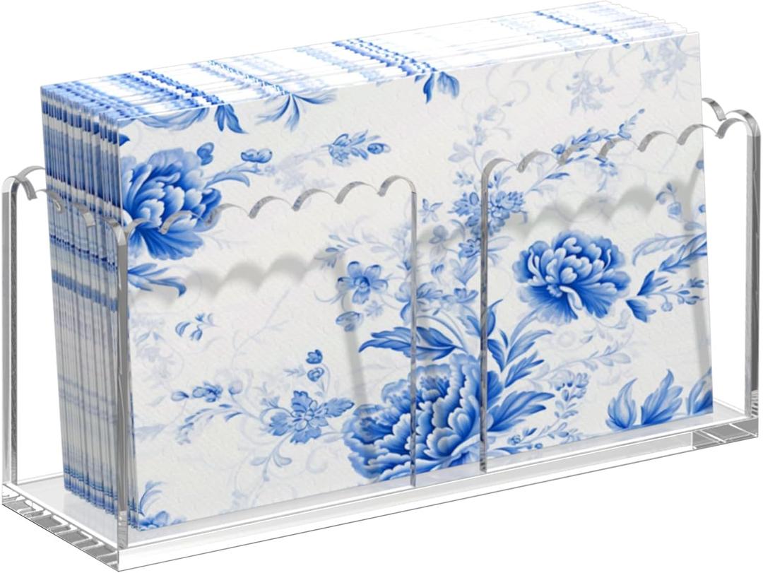 Transparent Acrylic Napkin Holder Clear Guest Paper Disposable Hand Towel Dispenser Tray Organizer For Table Home Kitchen Restaurant and Hotel Business (Vertical Scalloped Rectangle Clear)