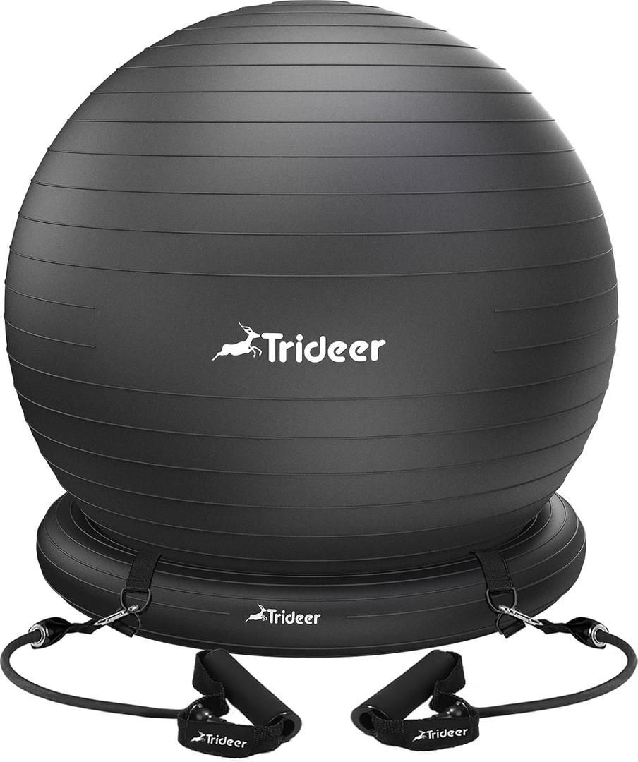 Trideer Ball Chair - Yoga Ball with Base & Bands for Home Gym Workout (L(23-26ines/58-65cm), Black)