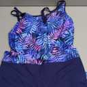 Womens Tankini Swimsuits with Shorts - 2 Piece Tummy Control Bathing Suit V-Wire Drawstring Swimwear with Pockets 2026 (Medium, Blue Purple Leaves)