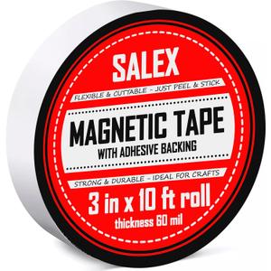 Magnetic Tape with Adhesive Backing 3 inch Wide - Thick 60 mil Magnet Tape Roll to Make Sticky Magnet Strips, Strong Squares, Dots, Flexible Sheets, Cutting Own Fridge Magnets, Crafts, 3 in x 10 ft