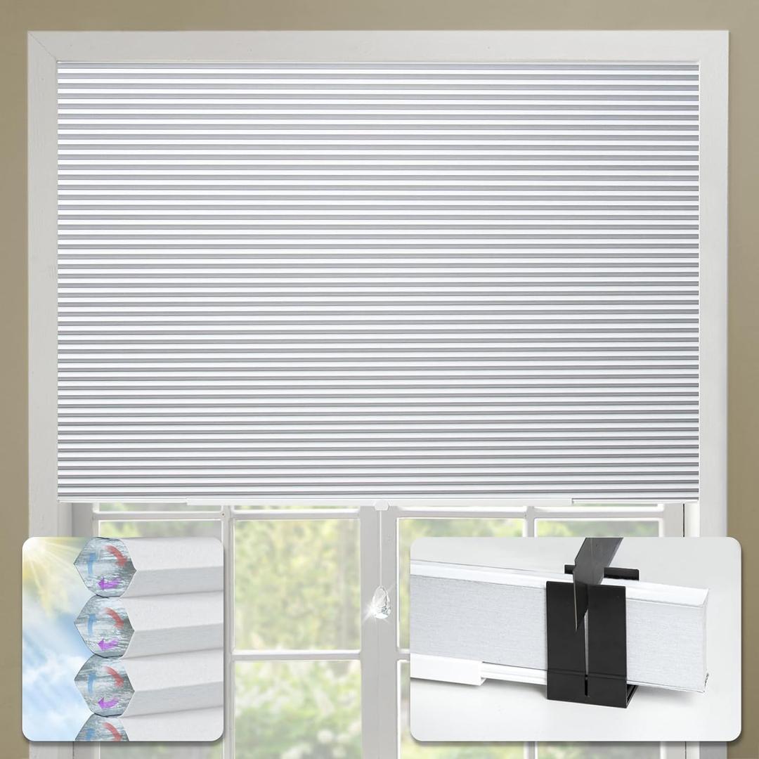 Cellular Shades No Tools No Drill Custom 39" W(27"-39") x 72" H Honeycomb Blinds Blackout for Window Easy Cutting Telescopic Track Cellular Blind Pearl White