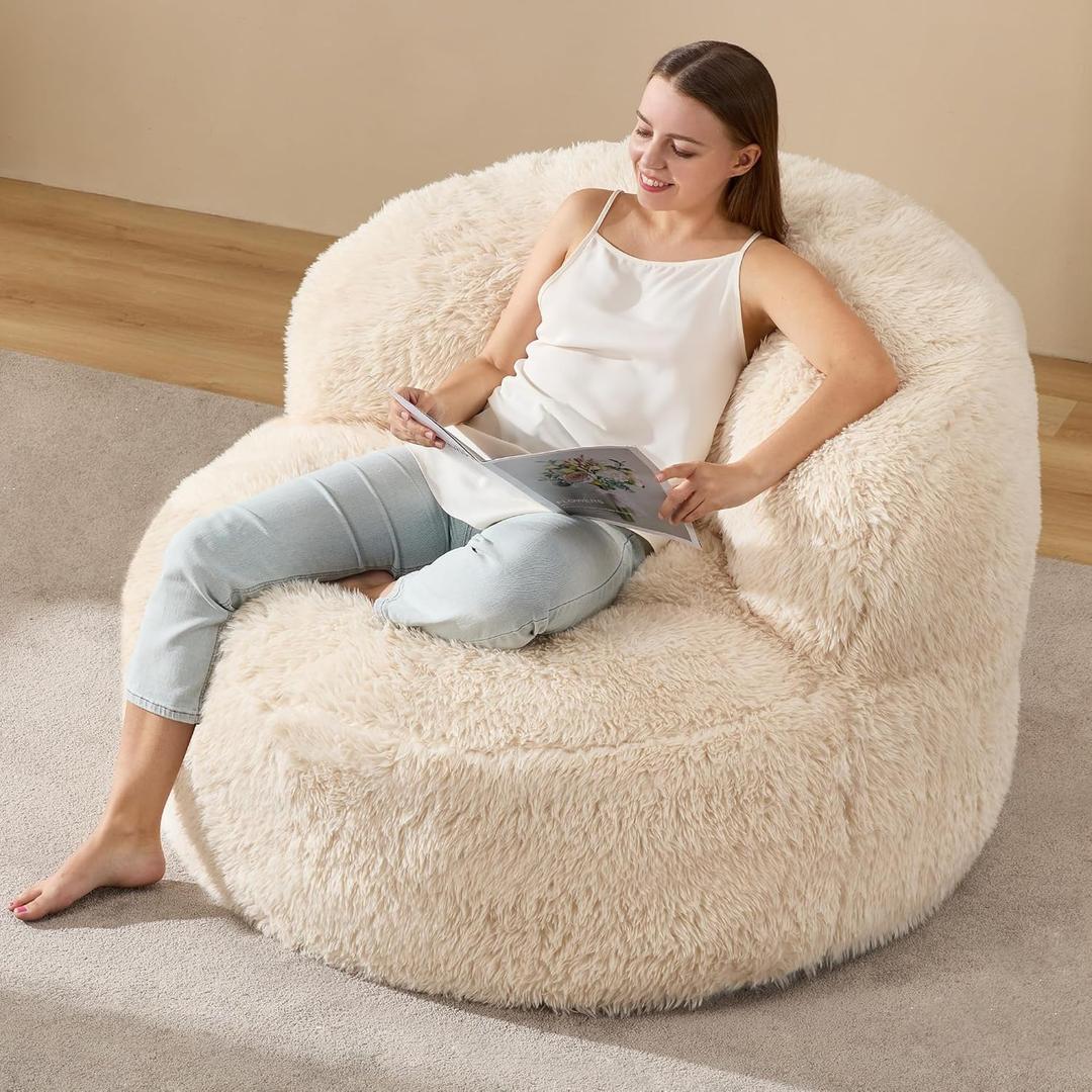 Hobestluk Bean Bag Chair Giant Bean Bag Chairs for Adults Big Adult Bean Bag Chair with Foam Filler Large Beanbags with Stuffed Back Lazy Sofa, White-Oversize