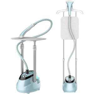 Upright Steamer for Clothes 1350W Turbo Boiler Standing Garment Steamer 1.6L Water Tank 1h Continuous Steam Flat&Hanging Ironing Double Retractable Rod 10 Modes 30s Fast Preheat for all Fabrics