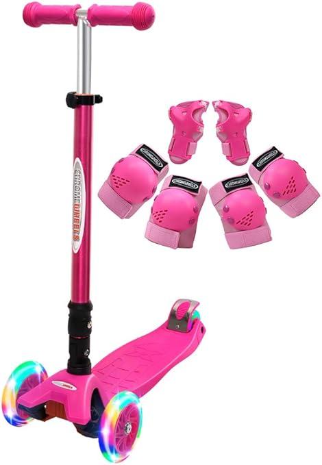 ChromeWheels Scooters for Kids, Deluxe Kick Scooter Foldable 4 Adjustable Height 150lb Weight Limit 3 Wheel, Lean to Steer LED Light Up Wheels, Best Gifts for Girls Boys Age 3-12 Year Old