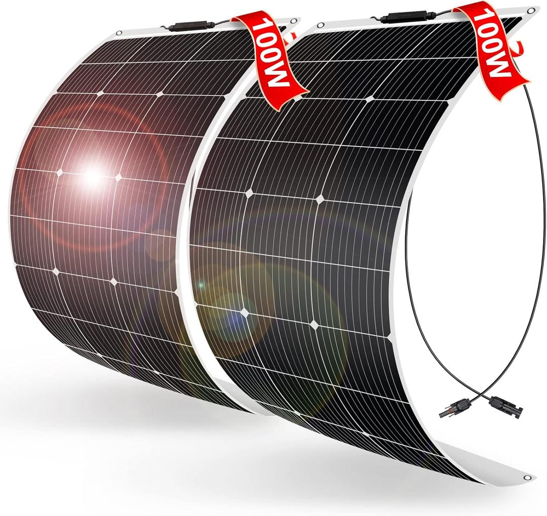 DOKIO 200W (2100W) Flexible Solar Panels 18V Monocrystalline for 12V Battery Charging, Semi-Flexible ETFE with MC4, Series/Parallel for RV Boat Camper Van Trailer Off-Grid Use