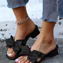 Fashare Womens Bow Dressy Low Heel Sandals Slides Summer Chunky Block Heeled Open Toe Mules Slip on Slippers Shoes, 11