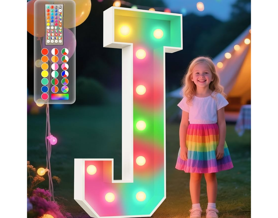 Ledido 4FT Marquee Light Up Letters, 34 Colors Changing Marquee Letter 4 Feet Tall with Remote, Big Letters for Party Wedding Graduation Birthday Decorations, Large Light Up Letter J