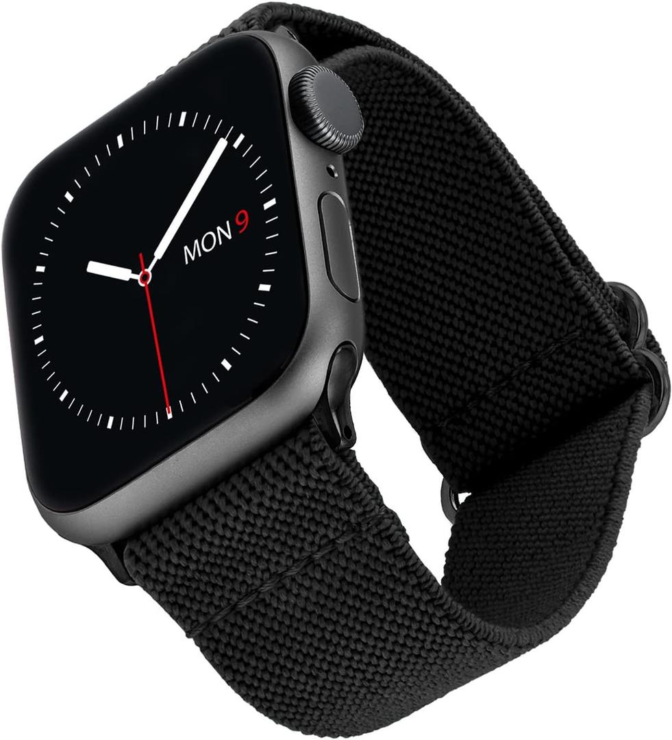 WITHit Designer Band Compatible with Apple Watch, Secure, Adjustable, Apple Watch Replacement Band, Fits Most Wrists (44/45/46/49mm (Ultra 1-3) & 42mm (Series 1-3 only), Black - Elastic Woven Nylon)