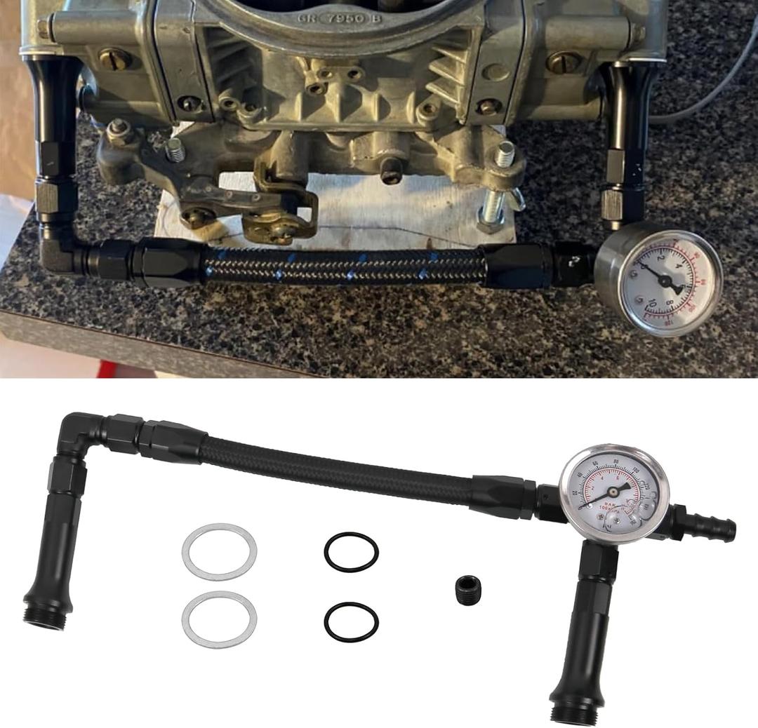 RULLINE AN6 Dual-Feed Double Pump Braided Fuel Line with 0-160 psi Vacuum Pressure Gauge Compatible with Holley 4150 Carburetor (6AN)