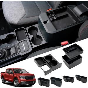 Mabett Center Console Storage Organizer and Dual Cup Holder for Ford Maverick 2022-2026 Accessories, with Door Handle Storage Organizer, Center Console Armrest Organizer Set Fit Maverick (7PCS)
