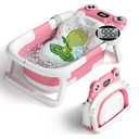 Baby Bathtub, Collapsible Newborn Bathtub for Infant to Toddler 0-24 Months with Soft Bath Net,Portable Travel Newborn Tub with No-Slip Feet, Baby Shower Gifts,Sky Blue