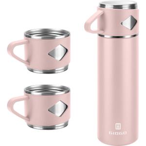 Stainless Steel Thermo 700ml/23.7oz Vacuum Insulated Bottle with Cup for Coffee Hot drink and Cold drink water flask.(Pink,Set)