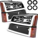 2003-2006 Silverado Headlight with Dynamic Light- Headlights for 2003 2004 2005 2006 Chevy Silverado/Avalanche 1500/2500/3500 Headlamp Replacement Left and Right Black Housing Crystal Clear Lens