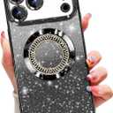 Misscase for iPhone 17 Pro Max Magnetic Glitter Case Compatible with MagSafe, Full Protection Slim Shockproof Anti-Scratch Case with Camera Lens Protector Plating Bling Dust-Proof Net Black