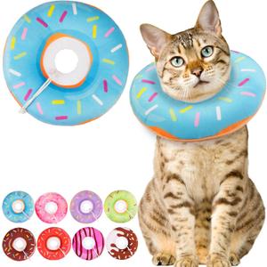 Cat Cone Collar Soft, Cute Cat Donut Collar After Surgery, Adjustable Kitten Recovery Cones to Stop Licking, Lightweight Neck Elizabethan Collars for Cats Kittens (Blue, Medium) (Blue)
