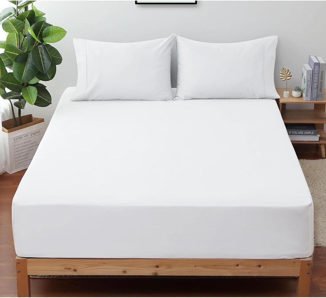 Shunjie.Home 100% Egyptian Cotton 400 Thread Count Queen Size Sateen Fitted Sheet Only, Deep Pocket for 15" Mattress, Luxuriously Soft, Durable, and Breathable Bed Linen for Ultimate Comfort (White)