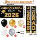 WOHOHOHO 23Pcs Graduation Decorations 2026 Set, Black Gold Porch Door Sign GRAD Banner, Class of 2026 Backdrop, 5 Colors Large Balloons, Party Supplies for High School College Indoor Outdoor Decor