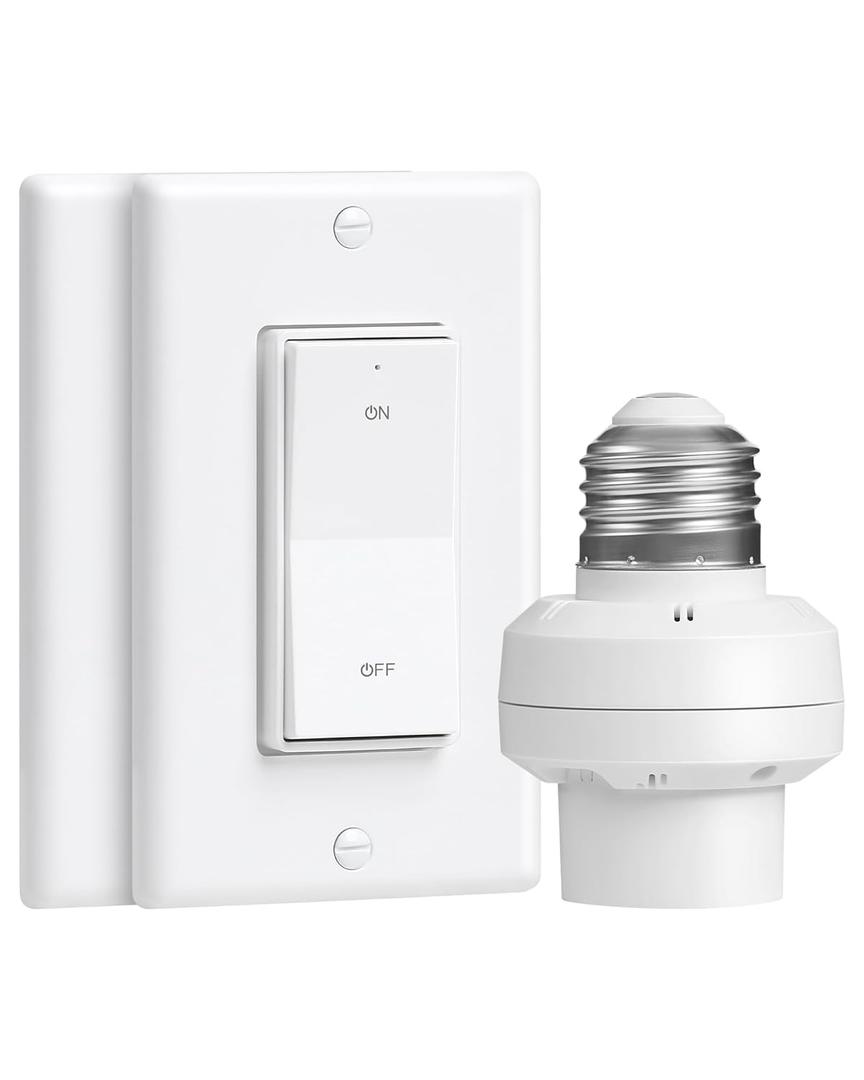 Remote Control Light Bulb Socket, Decorator Rocker Wall Switch, 200FT Range Wireless Light Switch for Pull Chain Light Fixture, E26 E27 Base, No Wiring Needed (2 Wall Switches and 1 Socket)
