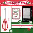 Zhehao 6 Sets 10 Inch Christmas Whisk Baking Gifts Sets Includes Stainless Steel Whisk Greeting Cards Ribbon and Plastic Bags for Neighbor Family Cooking Supplies Christmas Stocking Stuffers Ideas