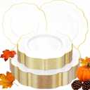 bUCLA 60PCS Gold Plastic Plates - Premium Hard White with Gold Rim Disposable Include 30 Each (10.25inch Dinner & 7.5inch Dessert) Plates, Ideal for Wedding & Thanksgiving