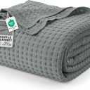 Utopia Bedding 100% Cotton Waffle Weave Blanket Queen Size for Bed - Lightweight, Breathable Summer Blankets Soft and Cozy, Gifts for Women Home Room Decor (Cool Grey, 90x90 Inch)
