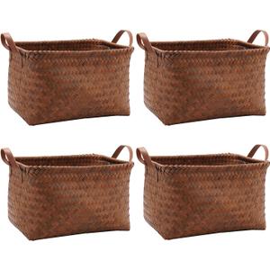 GIB Large Wicker Storage Baskets for Shelves Clothes Blankets Basket Woven Laundry Basket for Organizing, Decorative Rectangular Closet Organizers and Storage Bins with Handles, Brown, 4 Pack