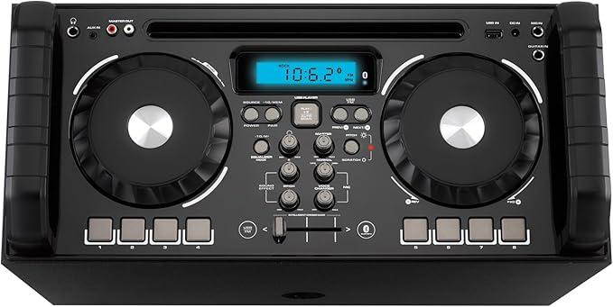 iLive Electronics BPM DJ Bluetooth Wireless Sound System, Sound Effect Wheels and Mixer with Crossfader, Light Effects, Black (iJDJ787B)